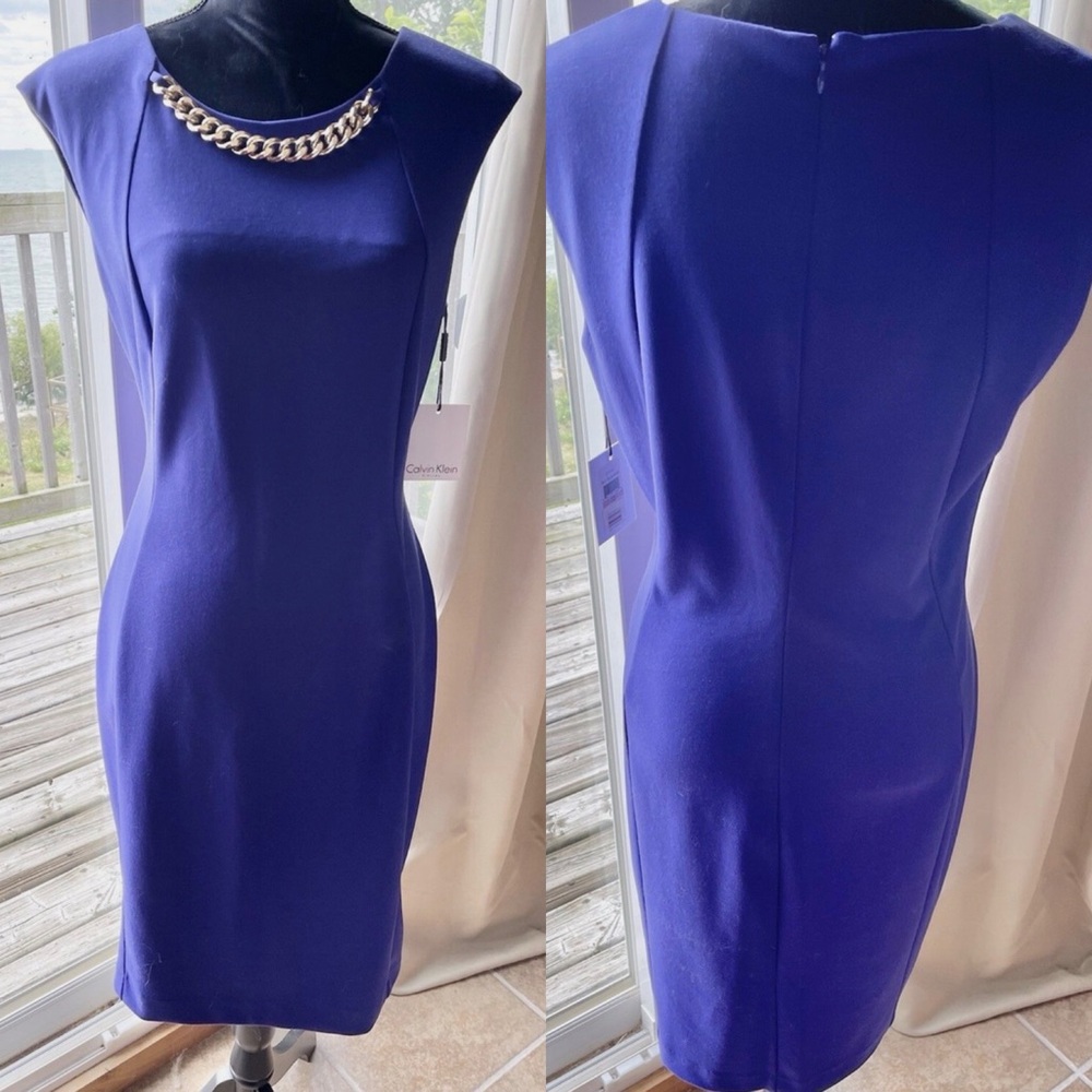 Calvin Klein Royal Blue Midi Dress with Chain Detail